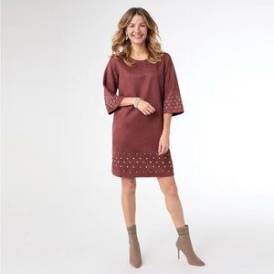 Faux Suede Merlot Dress with Rivot Details